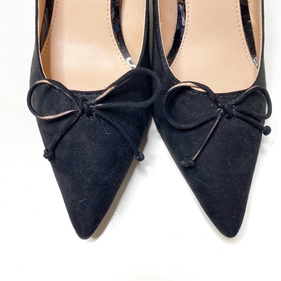 Zara Trafaluc Pointy Bow Toe Heels Pumps Suede Black 37 - Picture 3 of 7